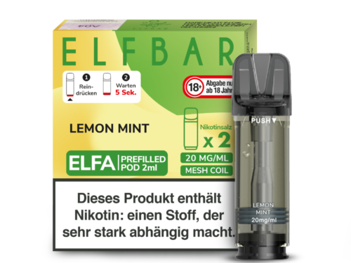 ELFBAR ELFA Lemon Mint 20mg Nikotin 2er Pack – Erfrischende Pods mit Zitronen- und Minzaroma