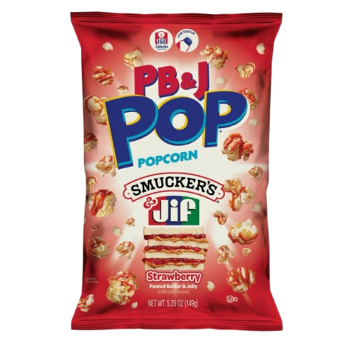 candy pop popcorn pb strawberry jelly 149g erdnussbutter erdbeergelee süß salzig snack