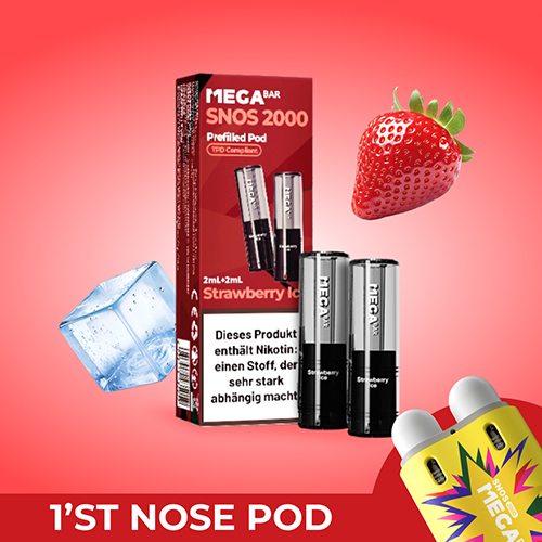 megabar snos2000 strawberry ice 2x2ml pods erdbeere süß eisig fruchtig