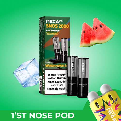 megabar snos2000 watermelon ice 2x2ml pods wassermelone eisig süß erfrischend